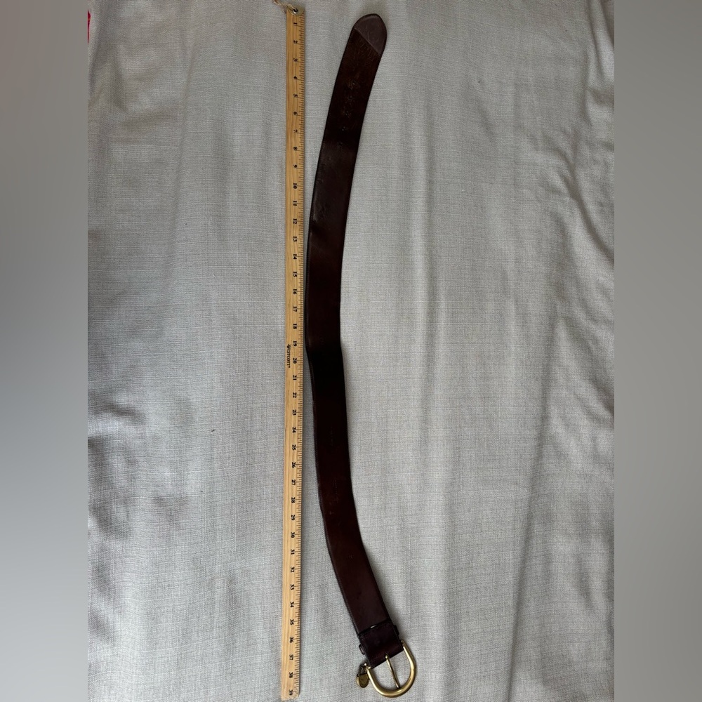 Ralph Lauren Brown Leather wide Belt with Gold Buckle and padlock charm - Picture 3 of 6